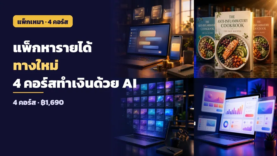 แพ็กหารายได้ทางใหม่ — 4 คอร์สทำเงินด้วย AI